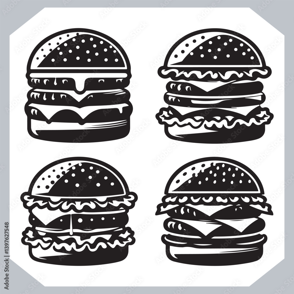 Retro Style Burger Vector Collection for Promotions Retro Style Burger Vector Collection for Promotions