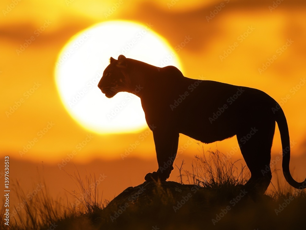 Black panther against yellow sun with space for branding