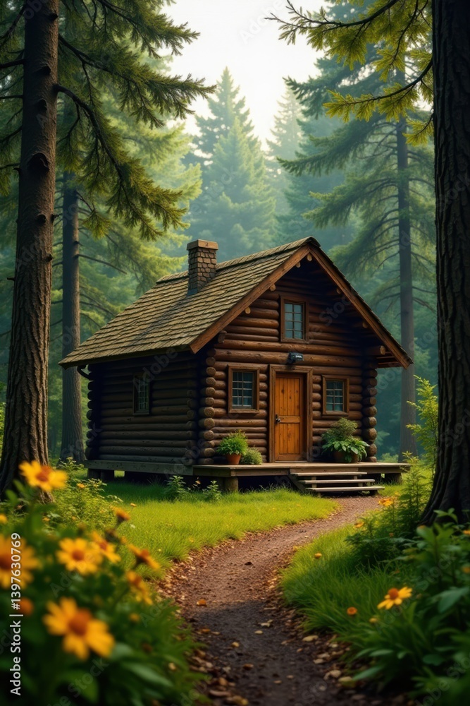 Wooden cabin in the woods with a rustic brown wood texture background, rustic, woodland Wooden cabin in the woods with a rustic brown wood texture background, rustic, woodland