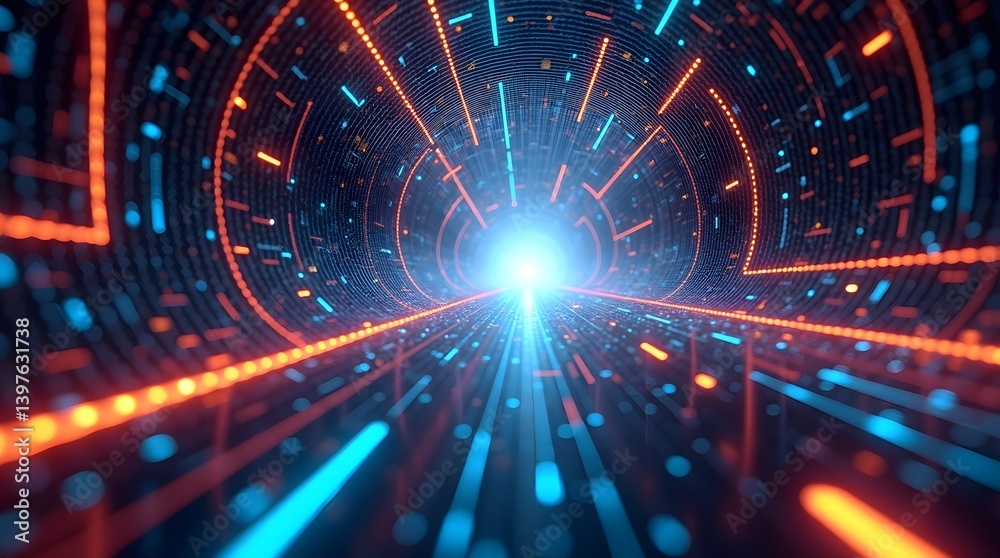 Red and Orange Abstract Cyber Tunnel with Rotating Digital Holograms – Immersive Sci-Fi Tech Energy Background Red and Orange Abstract Cyber Tunnel with Rotating Digital Holograms – Immersive Sci-Fi Tech Energy Background