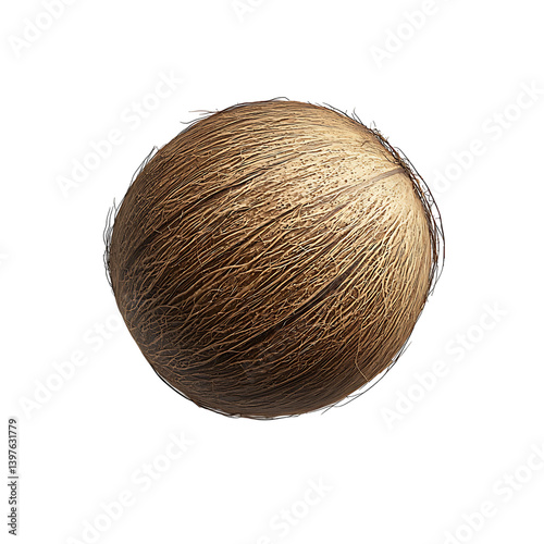 A rough textured whole brown coconut is shown centered on a clean transparent background with realistic detail and natural surface patterns clearly visible