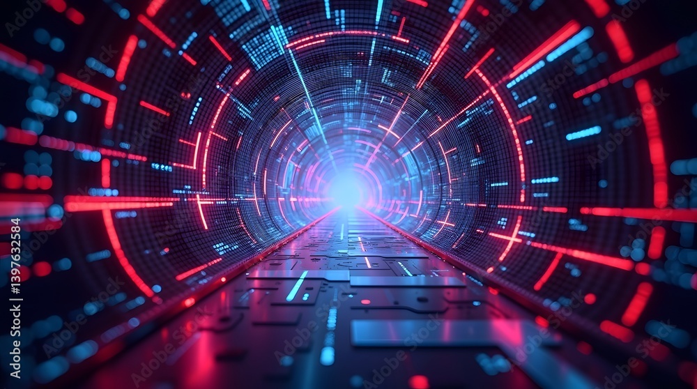Neon Tunnel with Blue and Magenta Lights – Abstract Symmetrical Glow Corridor in Sci-Fi Tech Universe Neon Tunnel with Blue and Magenta Lights – Abstract Symmetrical Glow Corridor in Sci-Fi Tech Universe