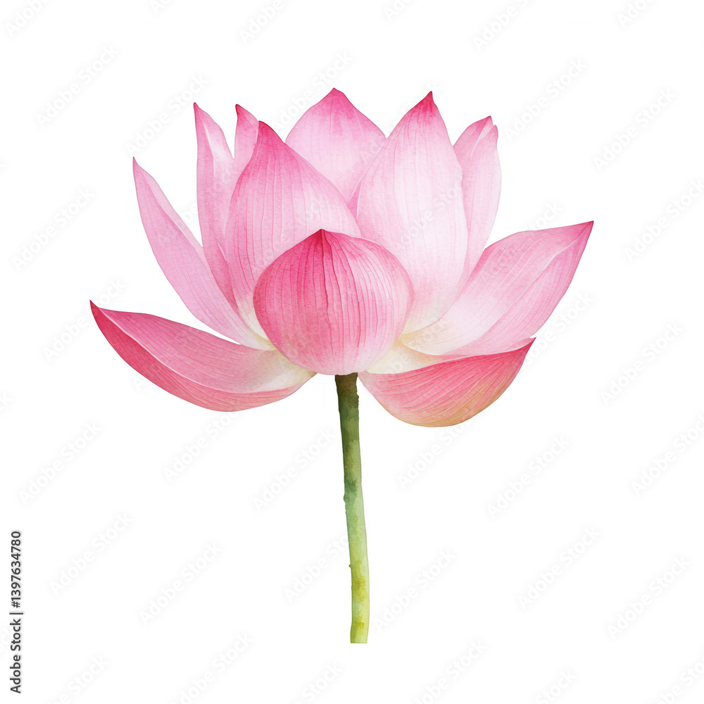 Fototapeta premium Beautiful lotus flower with pink petals, showcasing delicate layers and a graceful stem. Perfect for nature-themed projects or design elements.