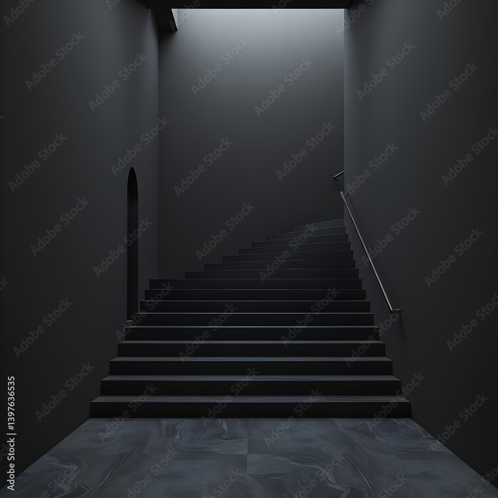 Fototapeta premium dark stairs interior, liminal place style, minimalistic view