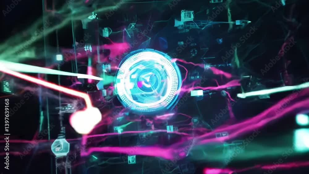 Abstract glitch expanding with light and connections
