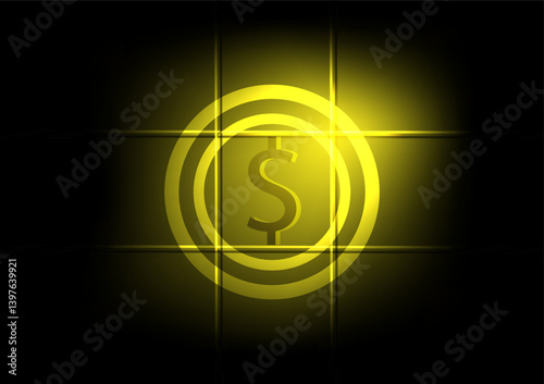 A glowing dollar sign symbol on a dark background, representing finance, wealth, and economic themes.