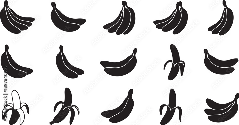 Fototapeta premium Banana vector icons. Simple illustration set of banana elements, editable icons, can be used in logo, UI and web design