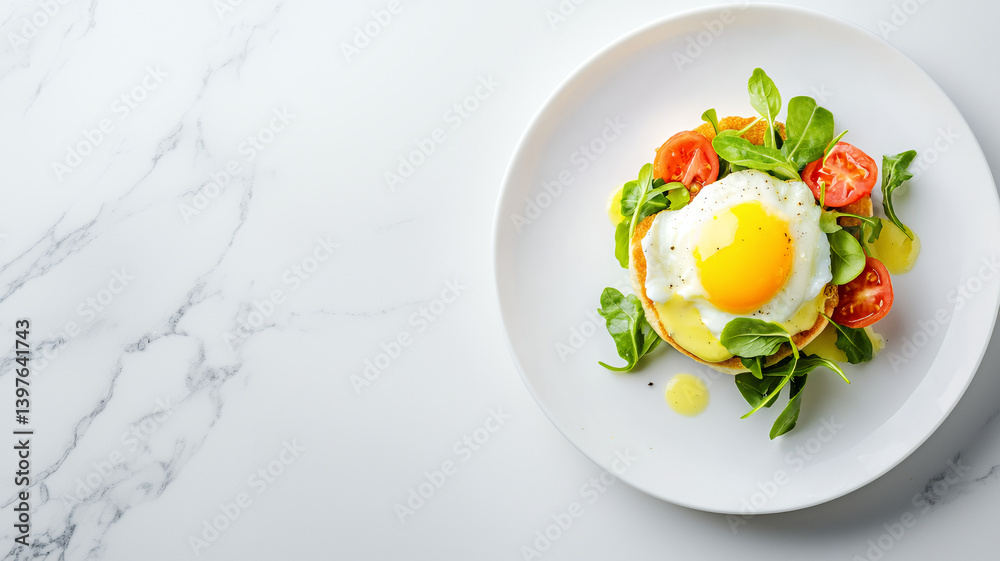 delicious breakfast plate featuring sunny side up egg bed of fresh spinach and sliced tomatoes, served white plate delicious breakfast plate featuring sunny side up egg bed of fresh spinach and sliced tomatoes, served white plate