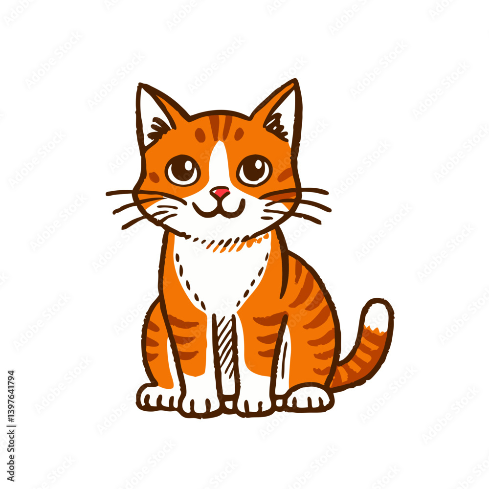 Obraz premium Cute orange cat character sitting against a white background 