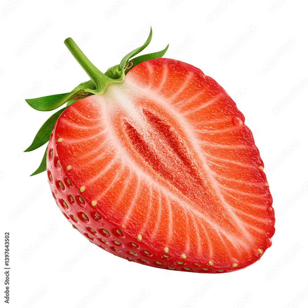 Isolated strawberry half fresh fruit red berry cut closeup isolated on a transparent background Isolated strawberry half fresh fruit red berry cut closeup isolated on a transparent background