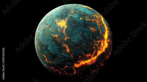 A rocky exoplanet with glowing lava rivers, orbiting a small but powerful neutron star.