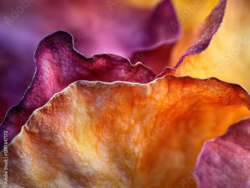 Close-up of dried flower petals with side lighting