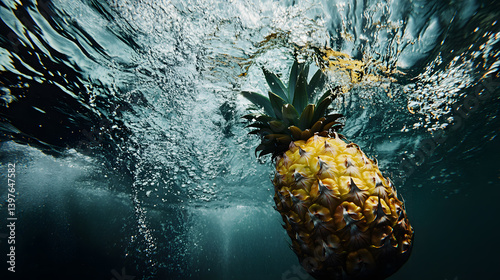 Pineapple Submerged in Water with Bubbles