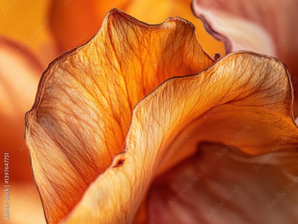 Close-up of dried flower petals with side lighting