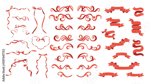 Set decorative red ribbon bow anniversary
