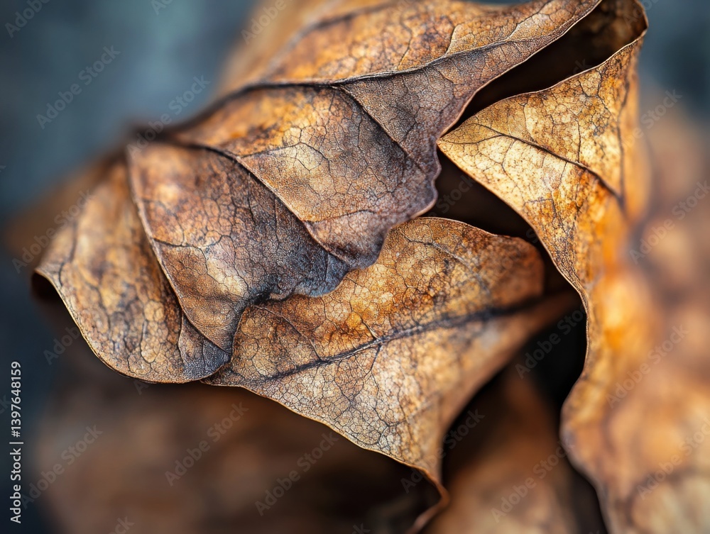 Close-up of dried leaves macro photography and side lighting