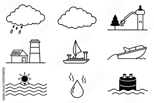 Set of Different Ty  of Water Pollution