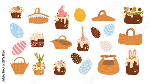 Easter festive cupcakes baskets eggs picnic