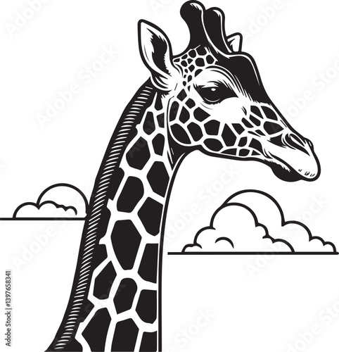 Black and White Giraffe Vector | Animal Silhouette Clipart Illustration