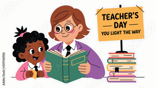 .eps, icons sheets, illustration, vectors, vectors sheets,   Teacher's Day Celebration Concept with Books, Apple, Globe, and School Supplies in Modern Flat Design Style – Perfect for Education and App
