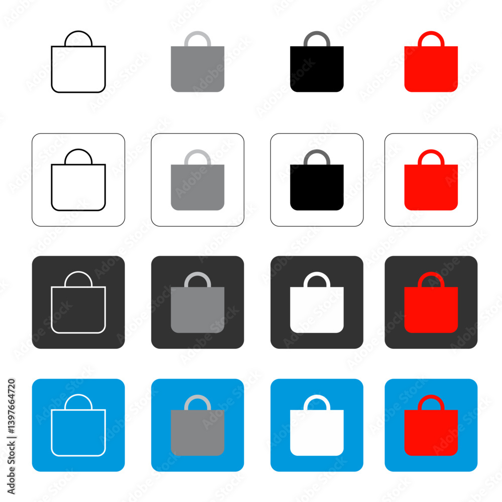 black and white bag icon and color buttons black and white bag icon and color buttons
