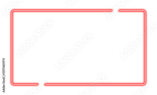 Luminous neon rectangular frame made of two pieces. Red frame on a transparent background.
