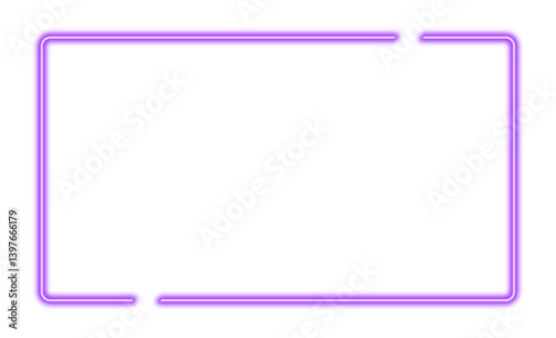 Luminous neon rectangular frame made of two pieces. Purple frame on a transparent background.