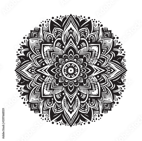 Mandala design vector style silhouette with white background.