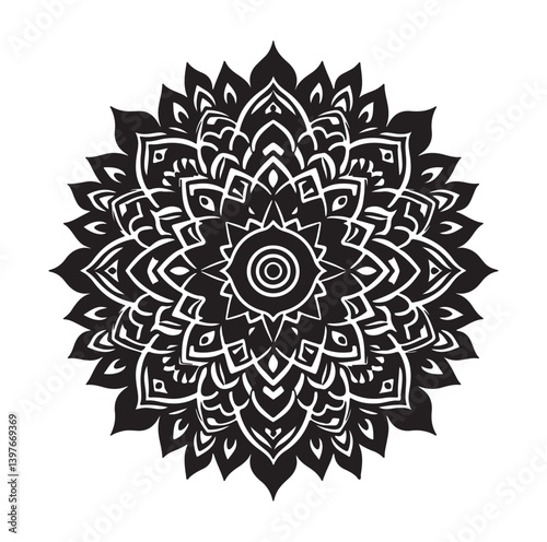Mandala design vector style silhouette with white background.