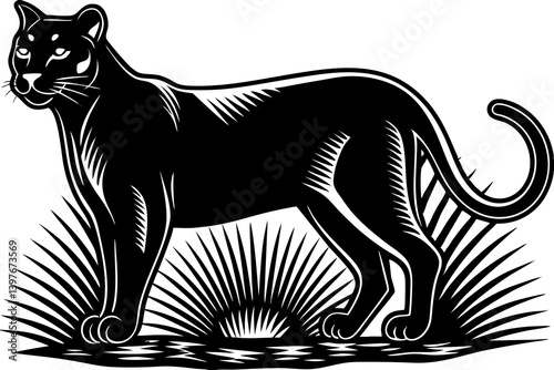 Powerful and captivating image of a wild cat in its natural environment, portraying strength, agility, and untamed beauty. Ideal for use in wildlife documentaries, nature-themed designs, conservation 