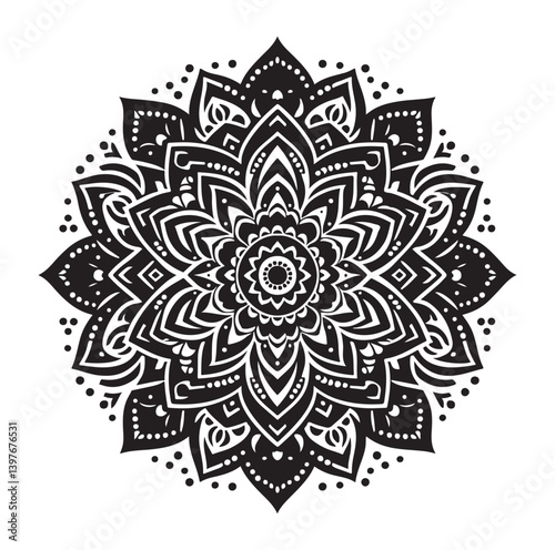 Mandala design vector style silhouette with white background.