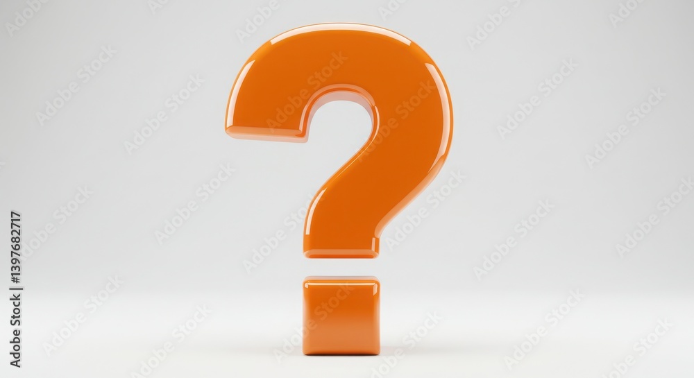 A glossy orange question mark with a reflective surface stands out in a striking 3D render A glossy orange question mark with a reflective surface stands out in a striking 3D render