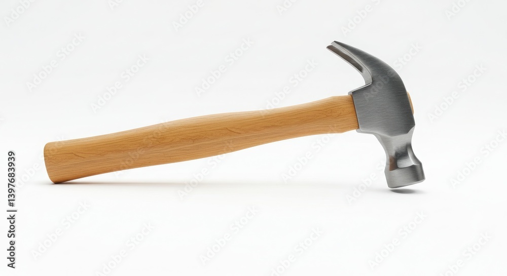 A realistic hammer with a smooth wooden handle and polished steel head showcased in high-detail product photography A realistic hammer with a smooth wooden handle and polished steel head showcased in high-detail product photography