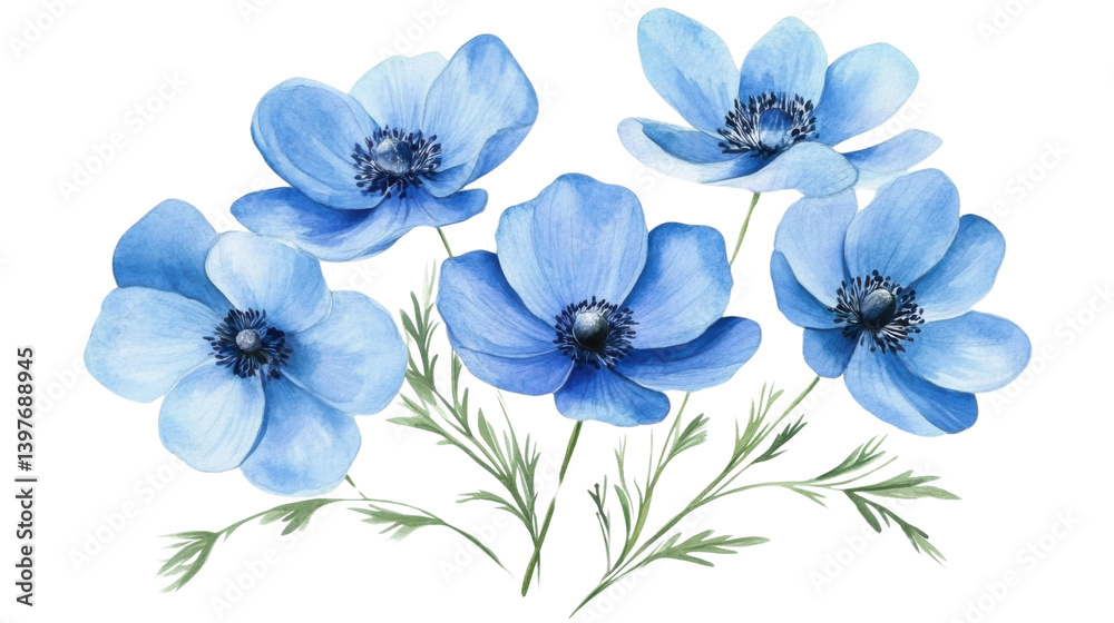 Fototapeta premium Charming Forget-Me-Not Flowers in Bloom for Romantic, Sentimental, and Nature-Inspired Designs isolated on white background