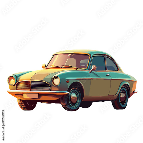 vintage car illustration with vibrant colors on a white background  