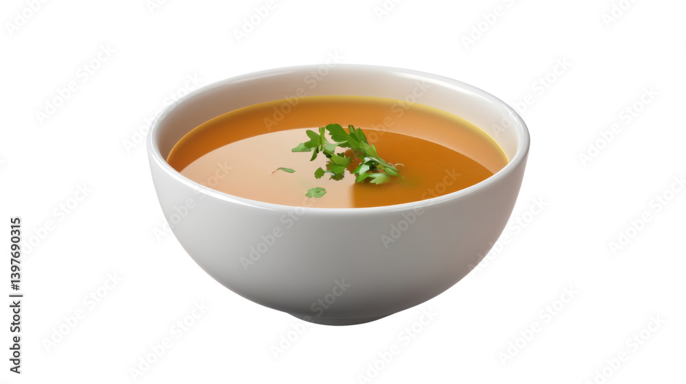 Fresh Tomato Soup with Basil Garnish in Bowl for Culinary and Comfort Food Concepts isolated on white background Fresh Tomato Soup with Basil Garnish in Bowl for Culinary and Comfort Food Concepts isolated on white background