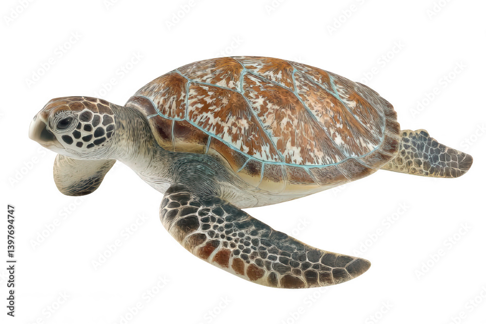 Naklejka premium Photorealistic Sea Turtle Facing Forward Transparent Background