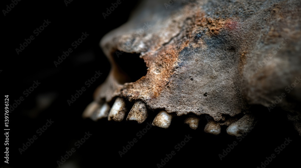 Ancient skull fragment close-up Ancient skull fragment close-up
