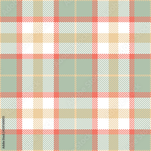 Fire light peach Seamless Tartan with Pastel greenish grey accents Textile Design