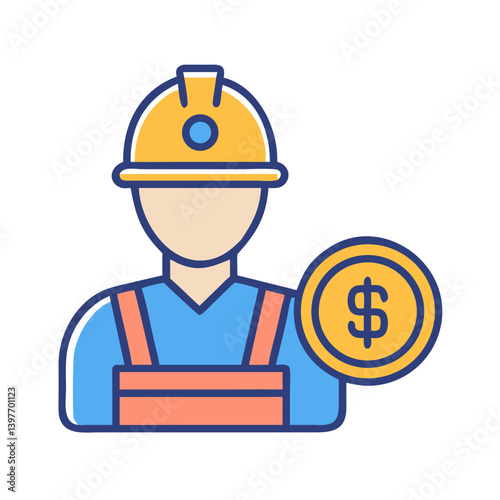 Construction Worker with Coin Icon Design Representing Labor