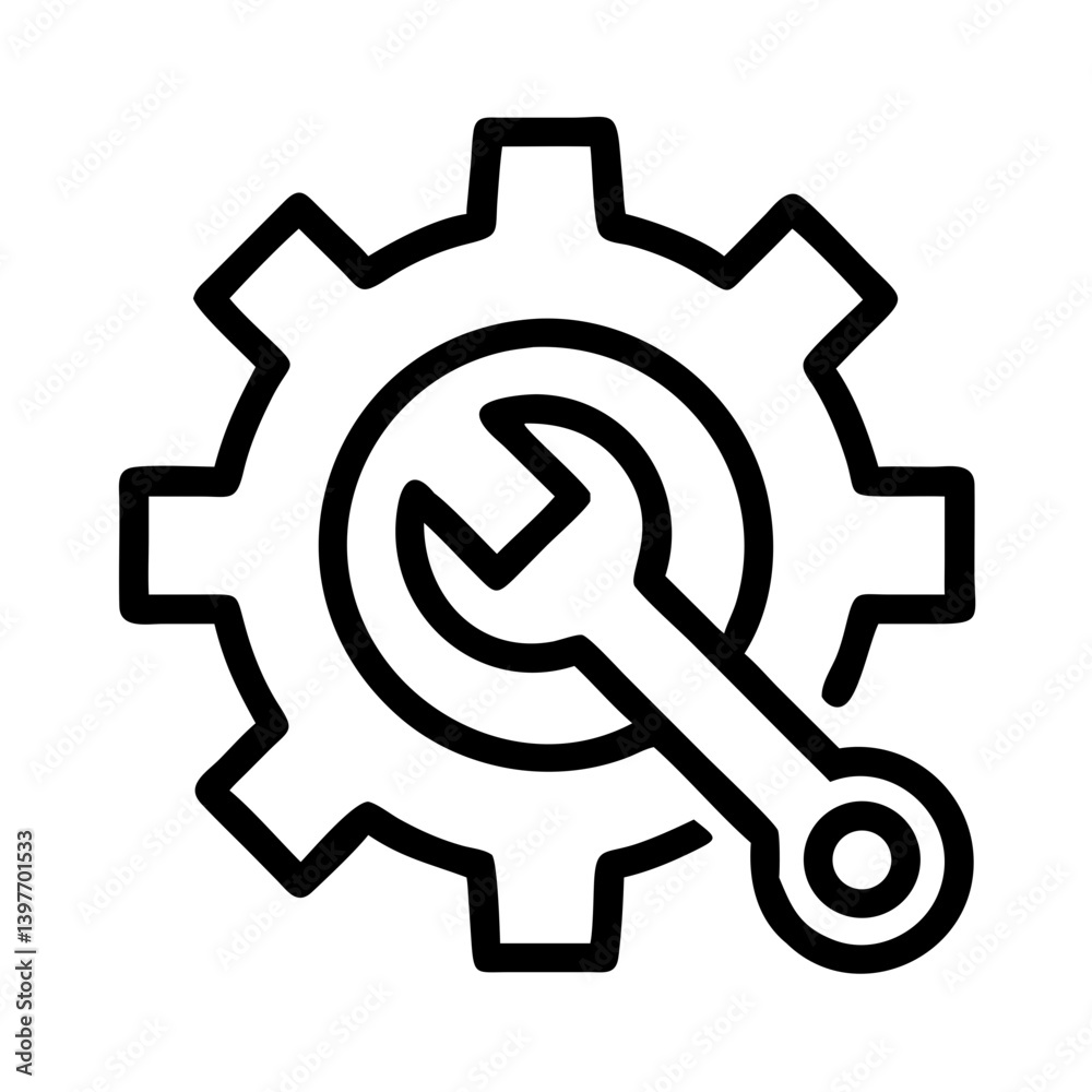 Gear with Wrench Inside Indicating Maintenance Operation Icon Design Gear with Wrench Inside Indicating Maintenance Operation Icon Design