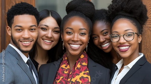 Diverse group of professionals smiling and connecting.