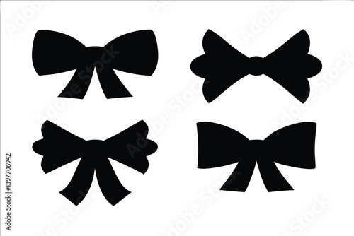 Coquette bow silhouette vector set,bow ribbon vector collection 
