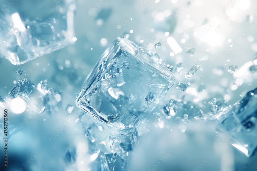 A dynamic and high resolution depiction of ice cubes falling A dynamic and high resolution depiction of ice cubes falling