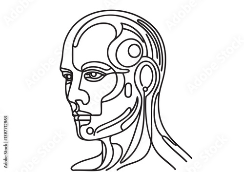 Abstract particle silhouette of a human face in profile. futuristic portrait of human cyborg artificial intelligence
