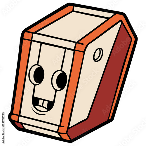 A cheerful, boxy robot friend with a toothy grin, boasting warm orange accents and a playful, cartoonish design.