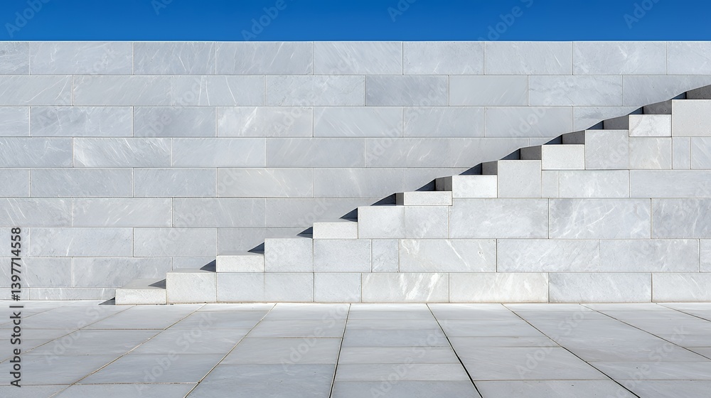 Fototapeta premium Modern marble staircase against tiled wall