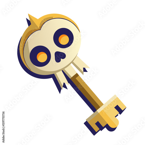 A whimsical skull-shaped key unlocks a playful mystery, its golden hues and cartoonish charm hinting at hidden treasures in a bold, stylized design.