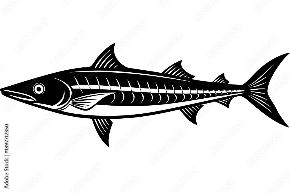Fototapeta premium Clean and scalable fish vector illustration perfect for aquatic-themed designs, seafood branding, marine education materials, and creative digital projects. Easily editable and ideal for use in logos,