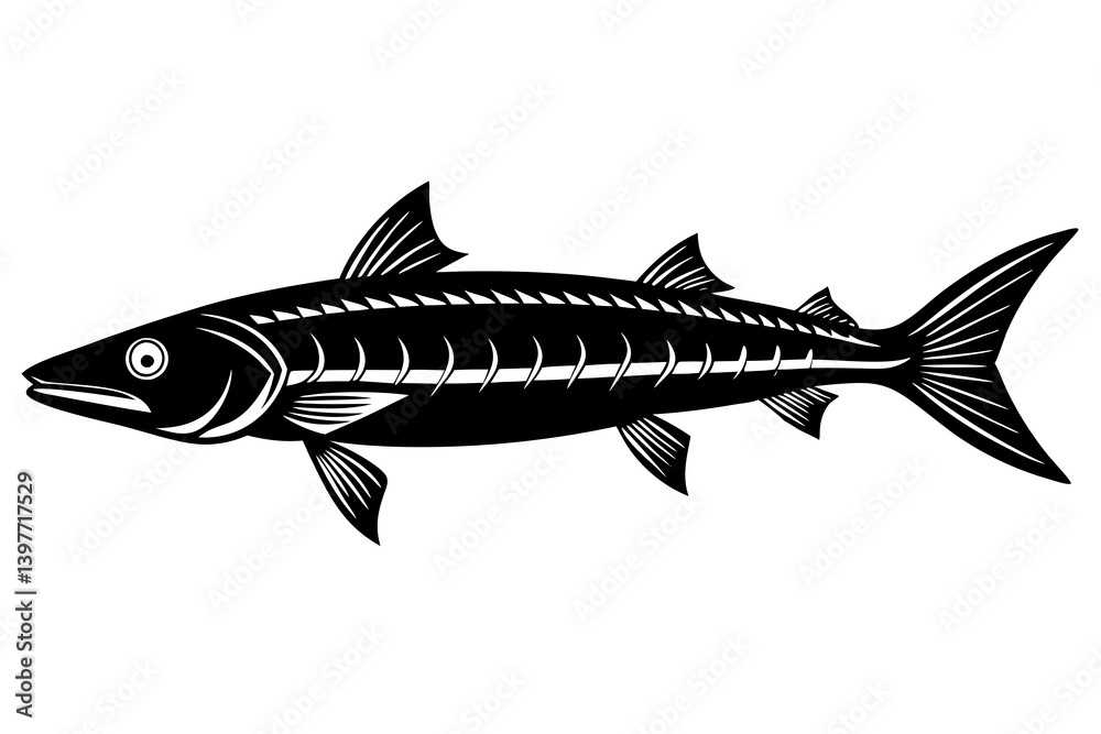 Fototapeta premium Clean and scalable fish vector illustration perfect for aquatic-themed designs, seafood branding, marine education materials, and creative digital projects. Easily editable and ideal for use in logos,